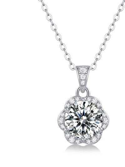 Stella Valentino Sterling Silver with 2ctw Lab Created Moissanite Cluster Lace Halo Flower Pendant Necklace product