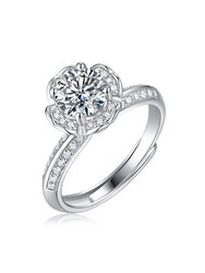 Sterling Silver with 2ctw Lab Created Moissanite Tulip Pave Engagement Adjustable Ring - White