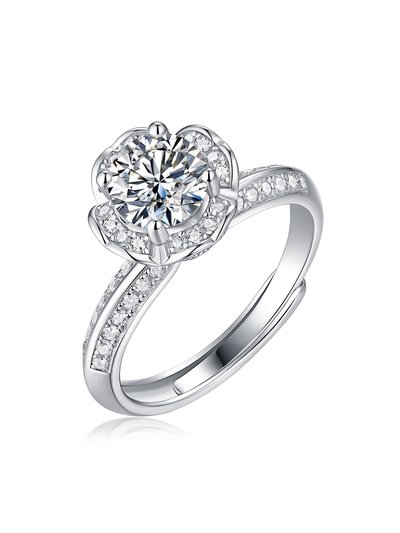 Stella Valentino Sterling Silver with 2ctw Lab Created Moissanite Tulip Pave Engagement Adjustable Ring product