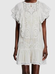 Semi Sheer Embroided Lace Dress - White