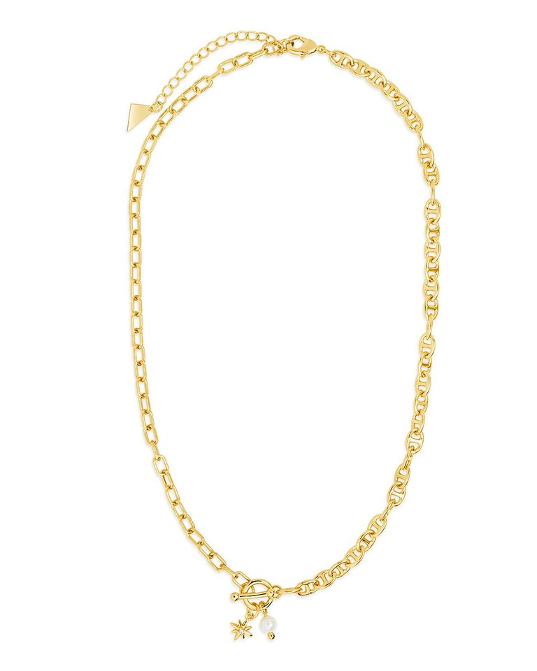 Ava Pearl & Burst Toggle Chain Necklace - Gold