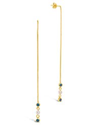 Bali Turquoise & Pearl Charm Long Threader Earrings - Gold