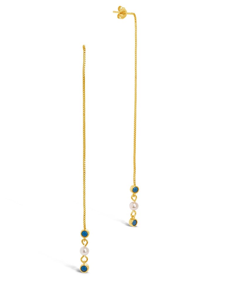 Bali Turquoise & Pearl Charm Long Threader Earrings - Gold