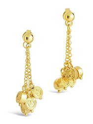 Beaded Medallion Chain Studs - Gold