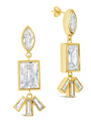 Bella Square & Oval CZ Drop Earrings - Gold