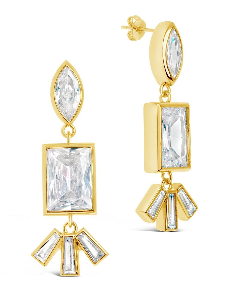 Bella Square & Oval CZ Drop Earrings - Gold