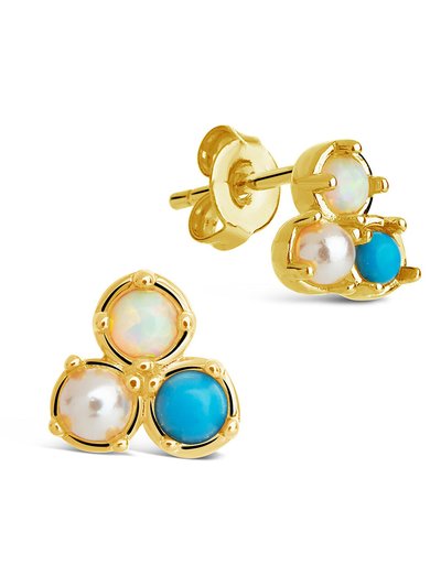 Sterling Forever Bermuda Opal, Pearl, & Turquoise Triple Stud Earrings product