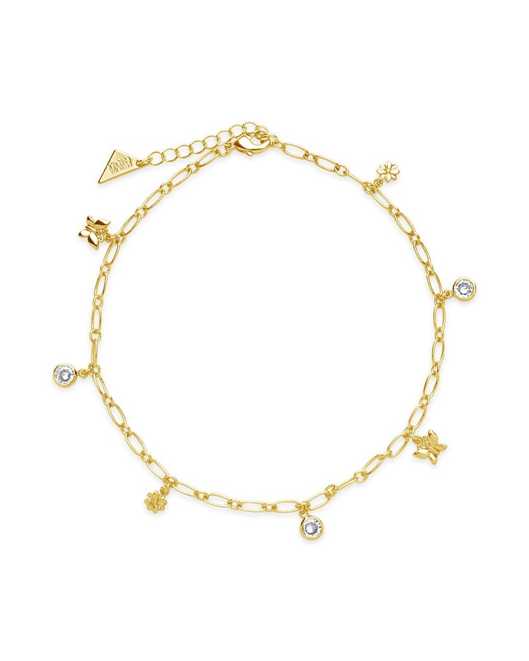 Butterfly and Blossom Anklet - Gold