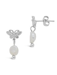 Butterfly & Pearl Stud Earrings