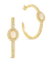 Carina CZ Studded Opal Hoop Earrings - Gold