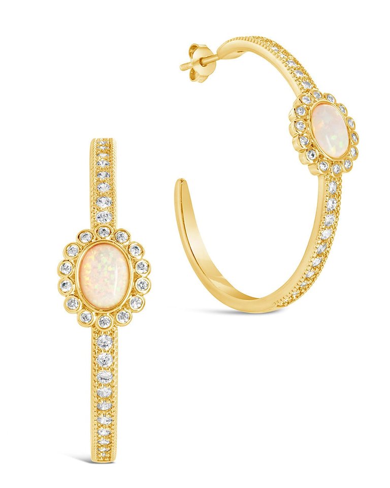 Carina CZ Studded Opal Hoop Earrings - Gold
