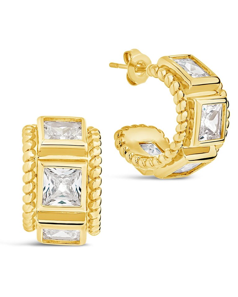 Cassia CZ Huggie Hoop Earrings - Gold