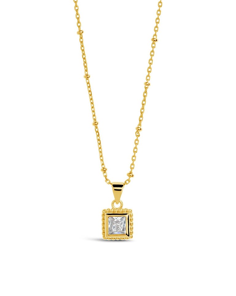 Cassia CZ Square Pendant Necklace - Gold