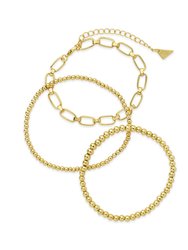 Chain & Bead Bracelet Set of 3 - Gold