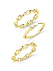 Chain & Snake Stacking Ring Set - Gold