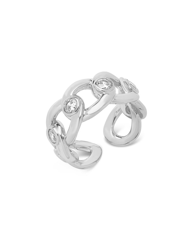Curb Chain Open Band Ring - Silver
