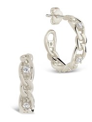 CZ Studded Figaro Link Hoops - Silver