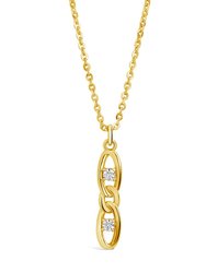 CZ Studded Figaro Link Pendant Necklace - Gold