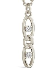 CZ Studded Figaro Link Pendant Necklace