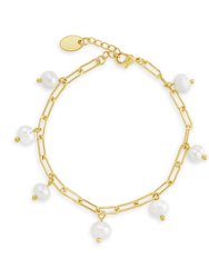 Dangling Pearl Linked Bracelet - Gold