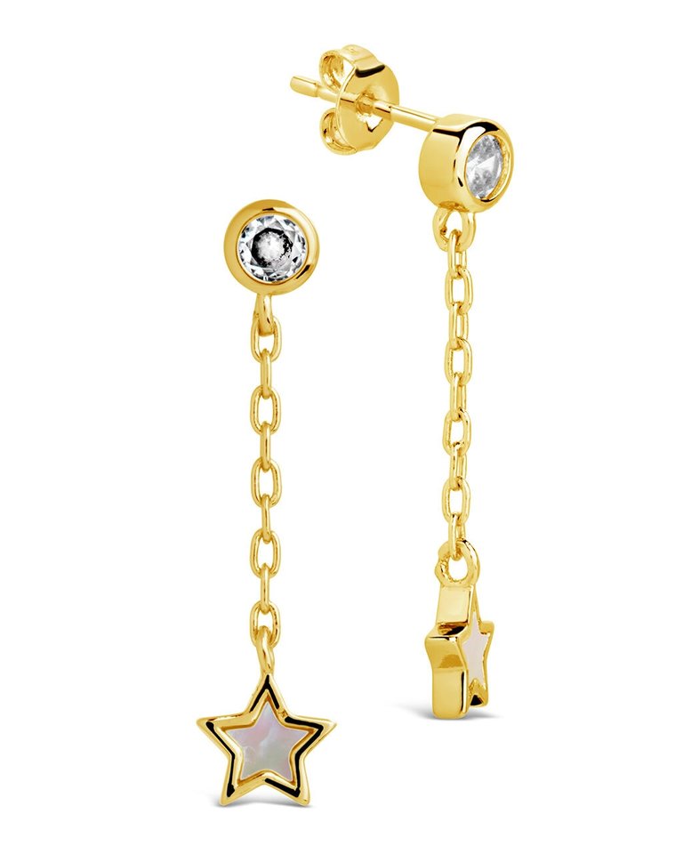 Deja CZ & Moonstone Star Drop Stud Earrings - Gold