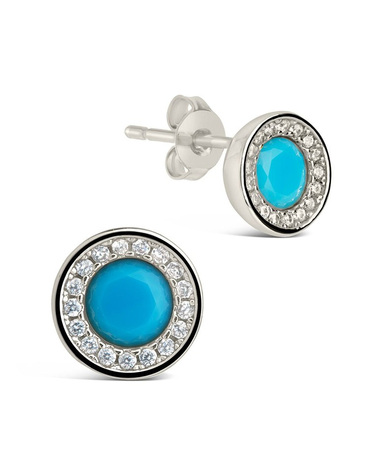 Doria CZ Turquoise Stud Earrings - Silver