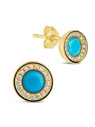 Doria CZ Turquoise Stud Earrings - Gold