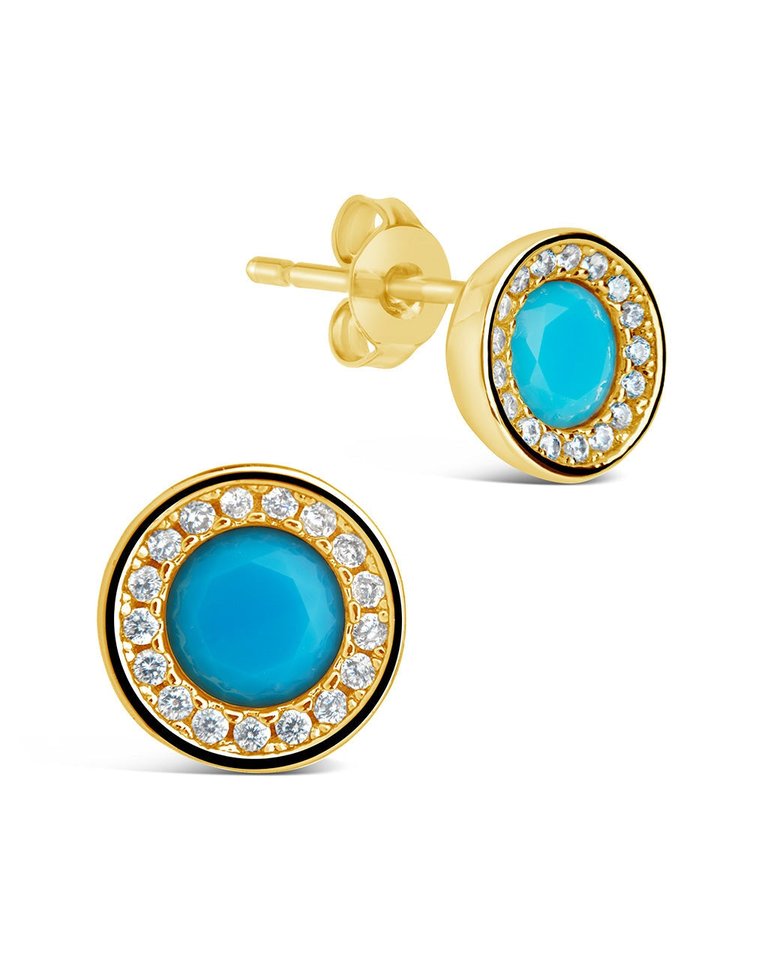 Doria CZ Turquoise Stud Earrings - Gold