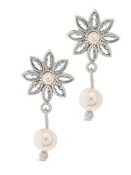 Esti CZ Flower & Pearl Drop Stud Earrings