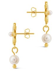 Esti CZ Flower & Pearl Drop Stud Earrings