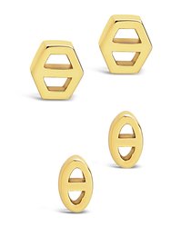 Geometric Anchor Chain Link Stud Set of 2 - Gold