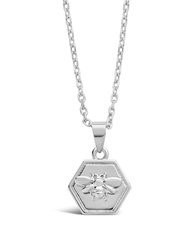 Hexagon Bee Pendant Necklace - Silver