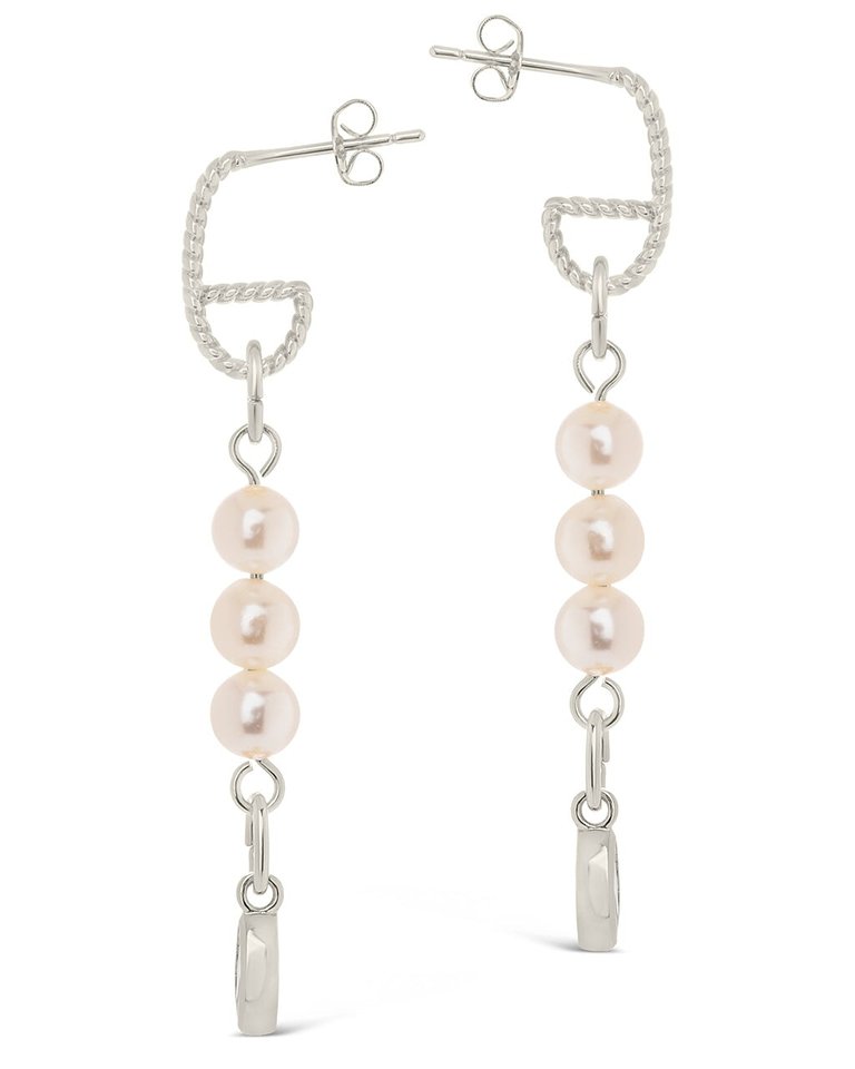 Ivanna CZ Charm Pearl Dangle Earrings