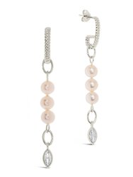 Ivanna CZ Charm Pearl Dangle Earrings - Silver
