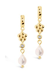 June CZ Flower & Pearl Hoop Earrings
