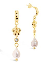 June CZ Flower & Pearl Hoop Earrings - Gold