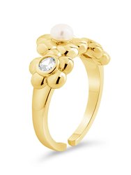 June CZ & Pearl Blossom Open Band Ring