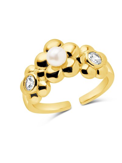 Sterling Forever June CZ & Pearl Blossom Open Band Ring product