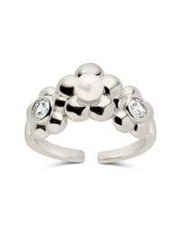 June CZ & Pearl Blossom Open Band Ring