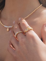 June CZ & Pearl Blossom Open Band Ring