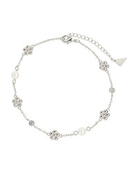 June Pearl & Flower Charm Anklet - Silver