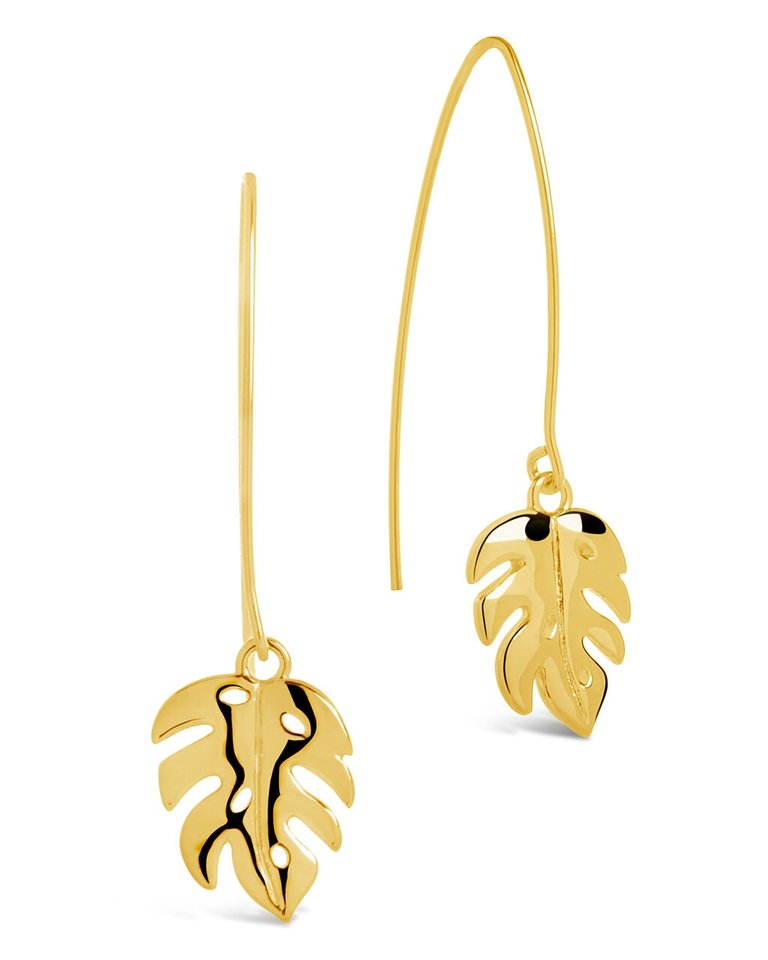 Keilani Monstera Leaf Threader Earrings - Gold