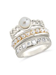 Kimber Pearl & CZ Stacking Ring Set of 3 - Silver