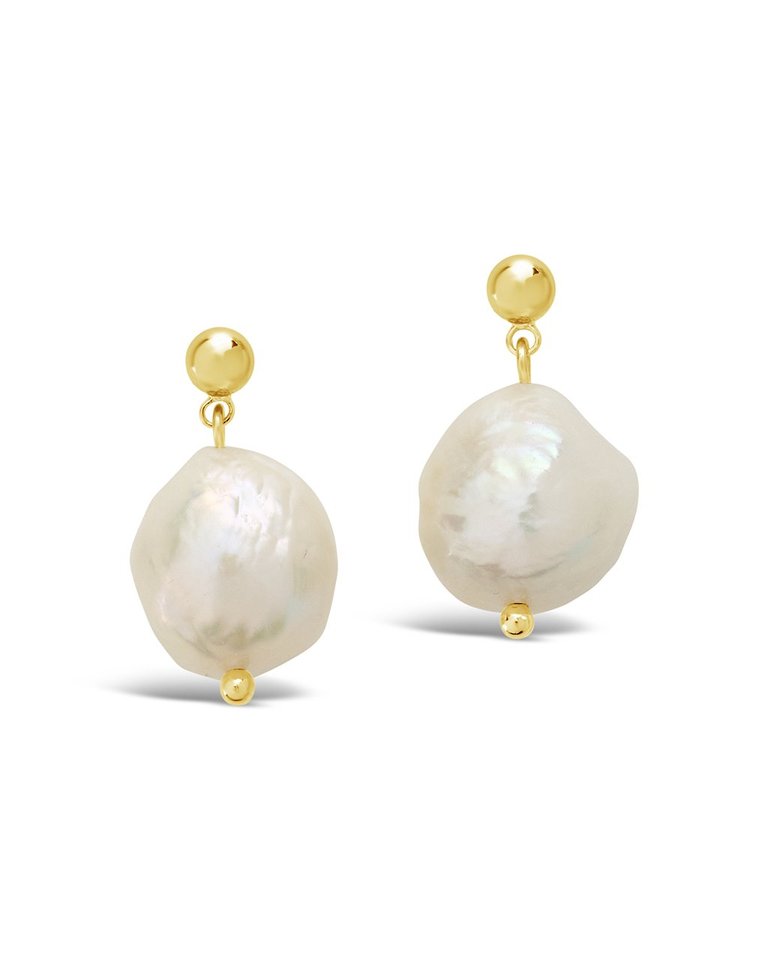 Large Baroque Pearl Drop Studs - Gold