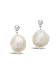 Large Baroque Pearl Drop Studs - Silver