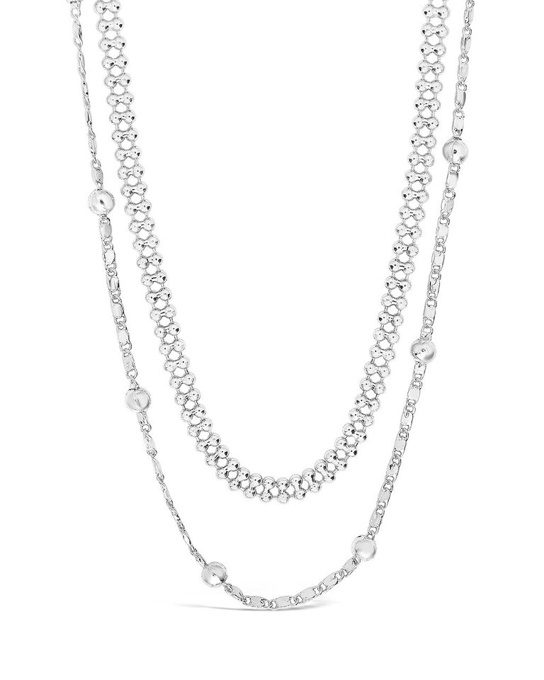 Layered Beaded Chain Necklace - Silver