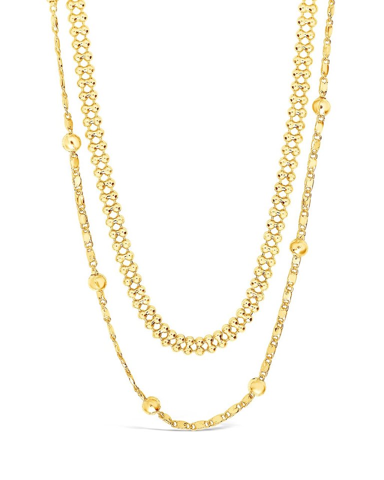 Layered Beaded Chain Necklace - Gold