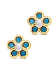 Lilo Turquoise & Pearl Flower Stud Earrings