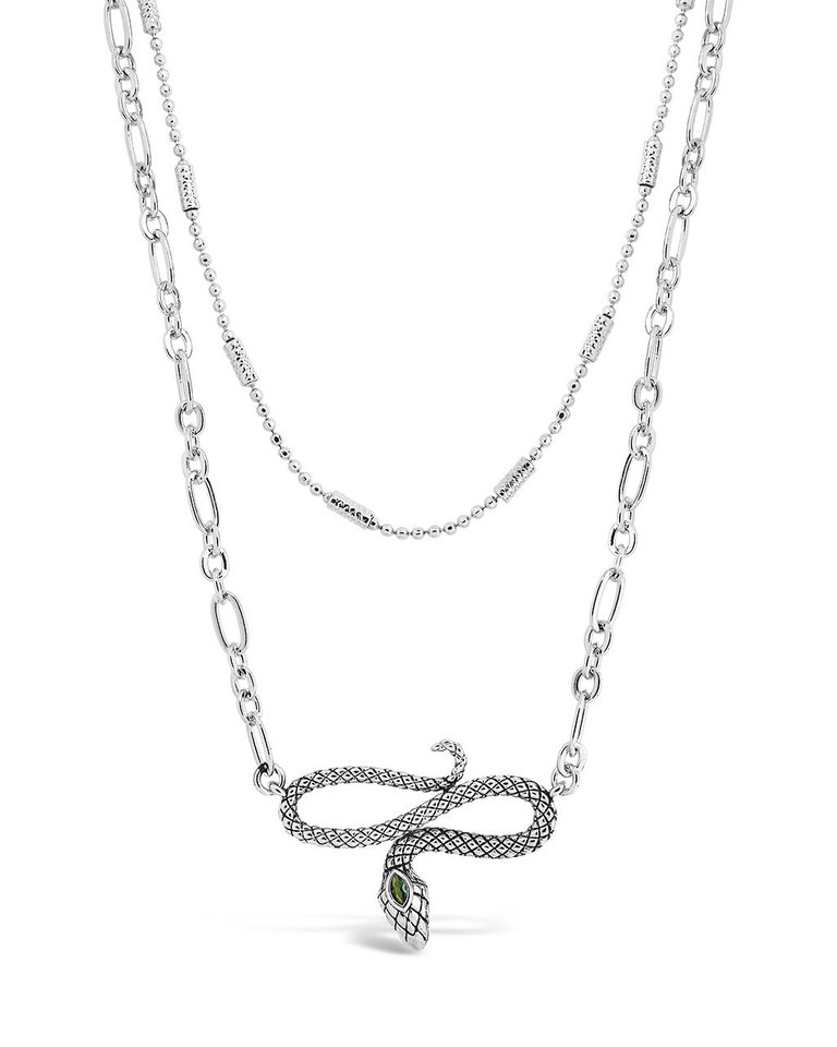 Linked Snake Layered Necklace - Silver