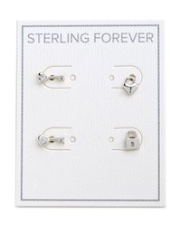 Lock and Key Stud Set Earrings - Silver
